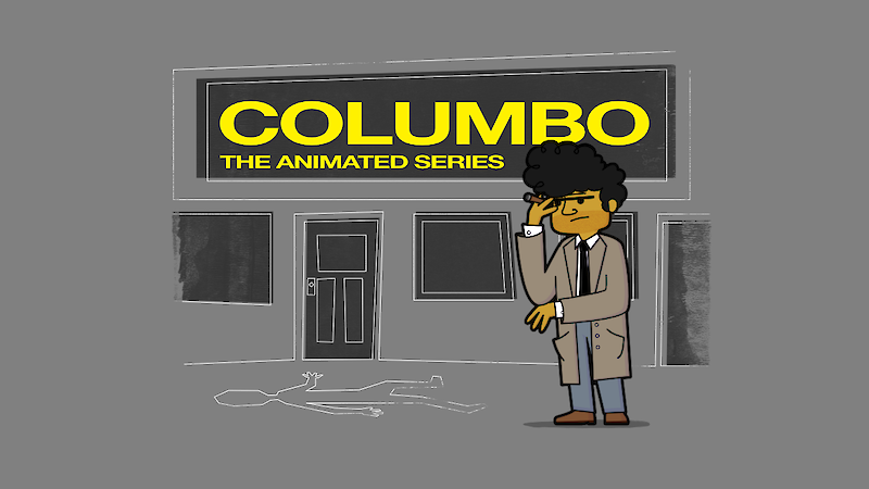 Illustration of Lieutenant Columbo in the style of an old cartoon, "Columbo: The Animated Series".