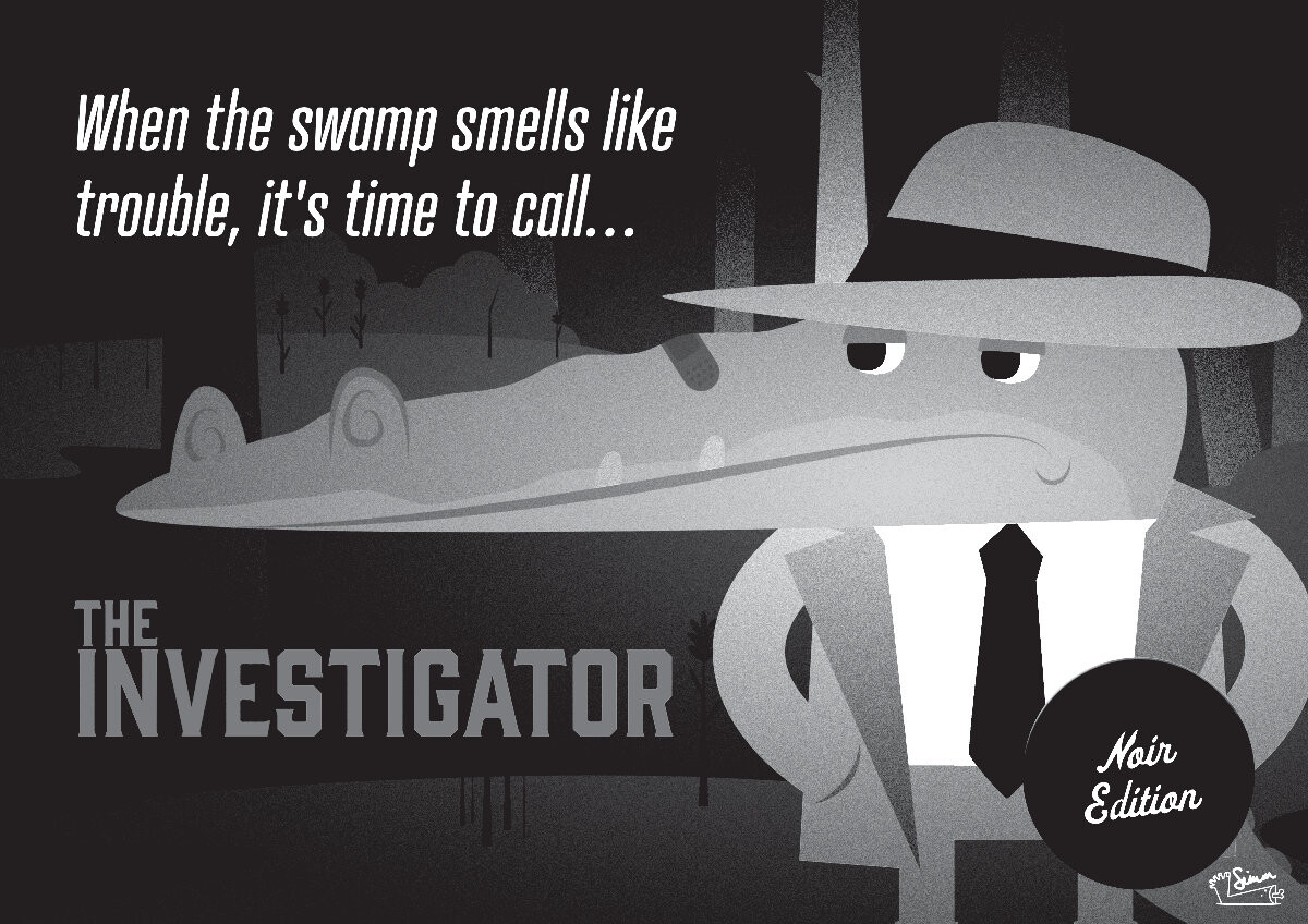 The Investigator children's book concept mockup, Noir Edition