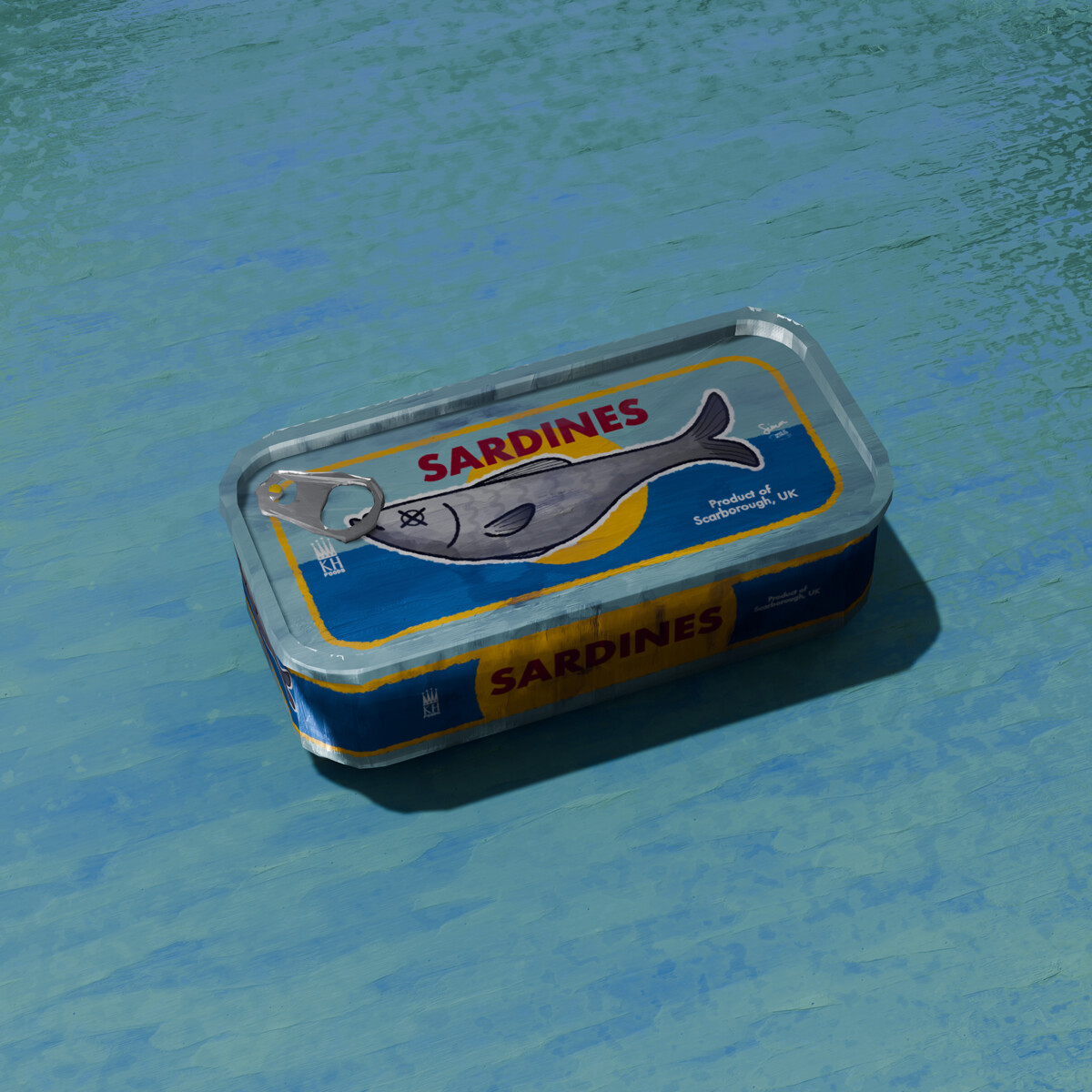 3D illustration of a can of sardines, with painted effect