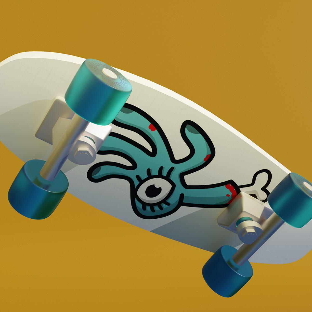 3D illustration of 80s style skateboard