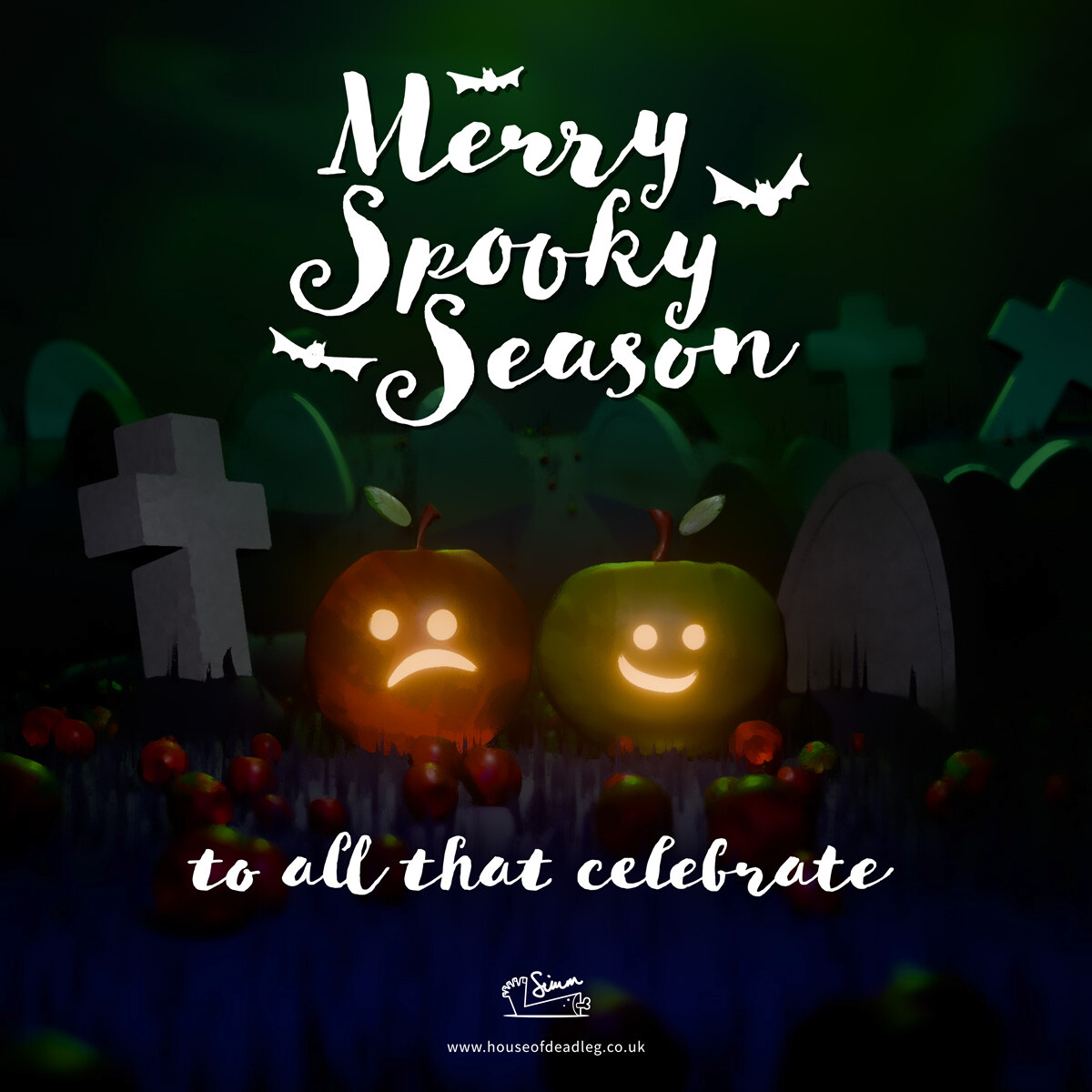 3D Apple Jack O Lanterns digital illustration for Halloween