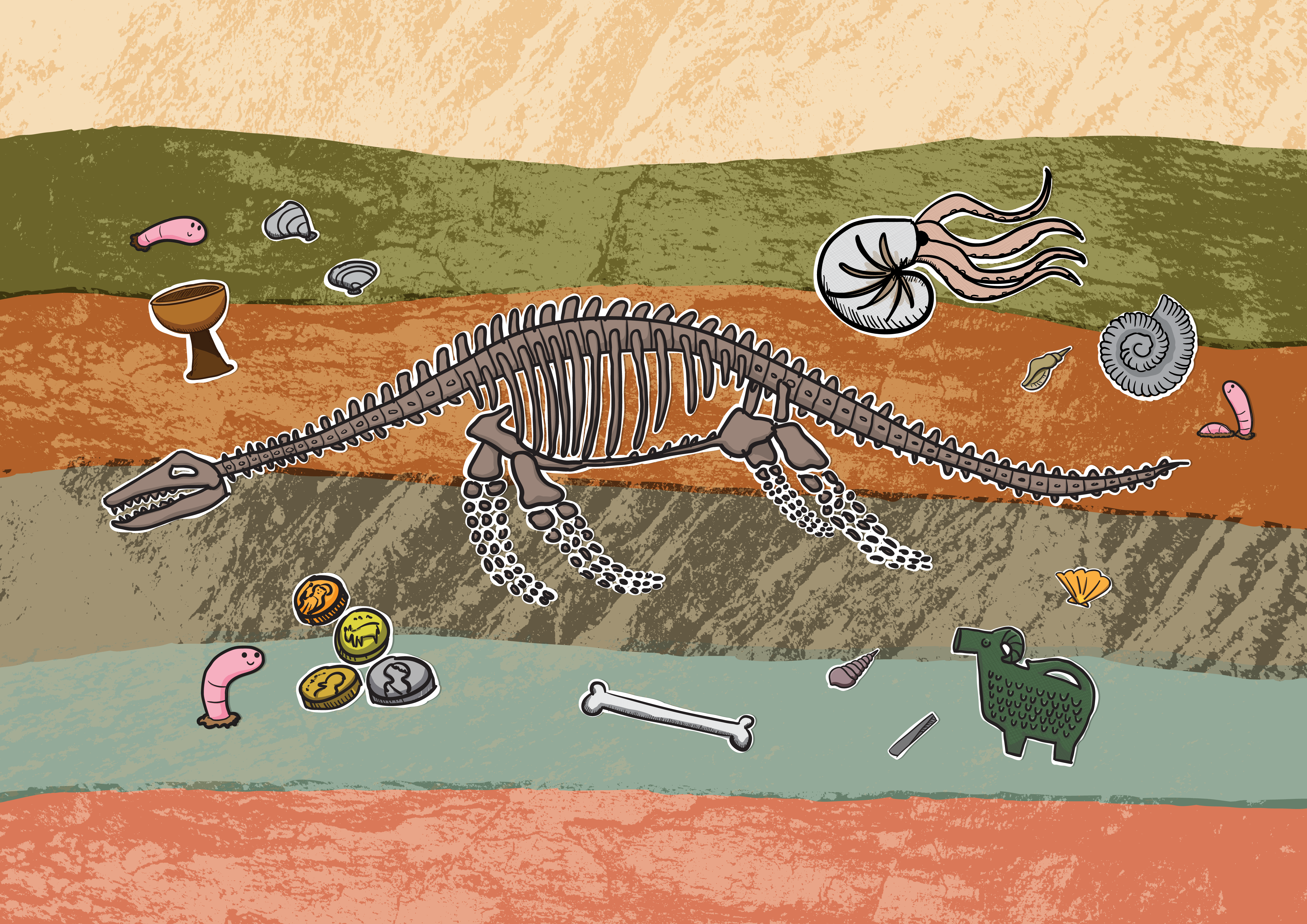 Illustrated large scale display background for geological museum