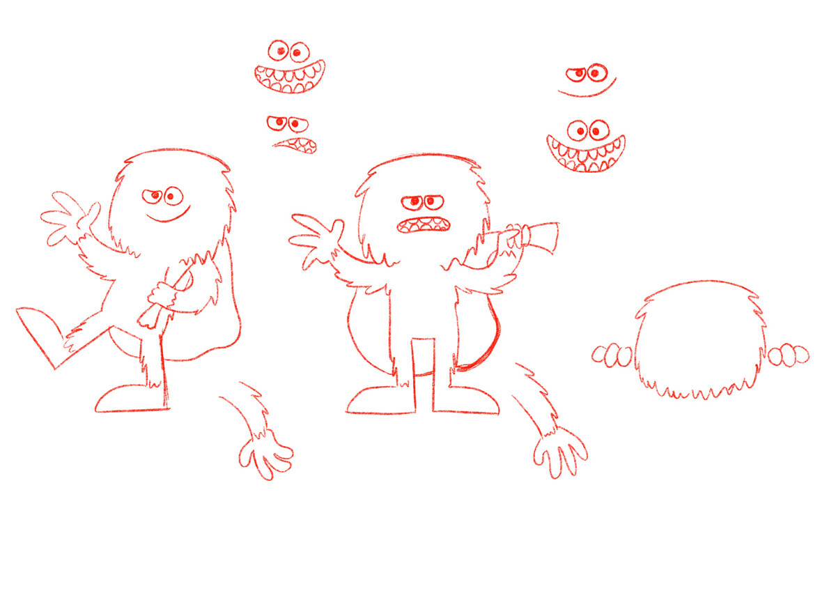 Yeti character design sketches and pose plan